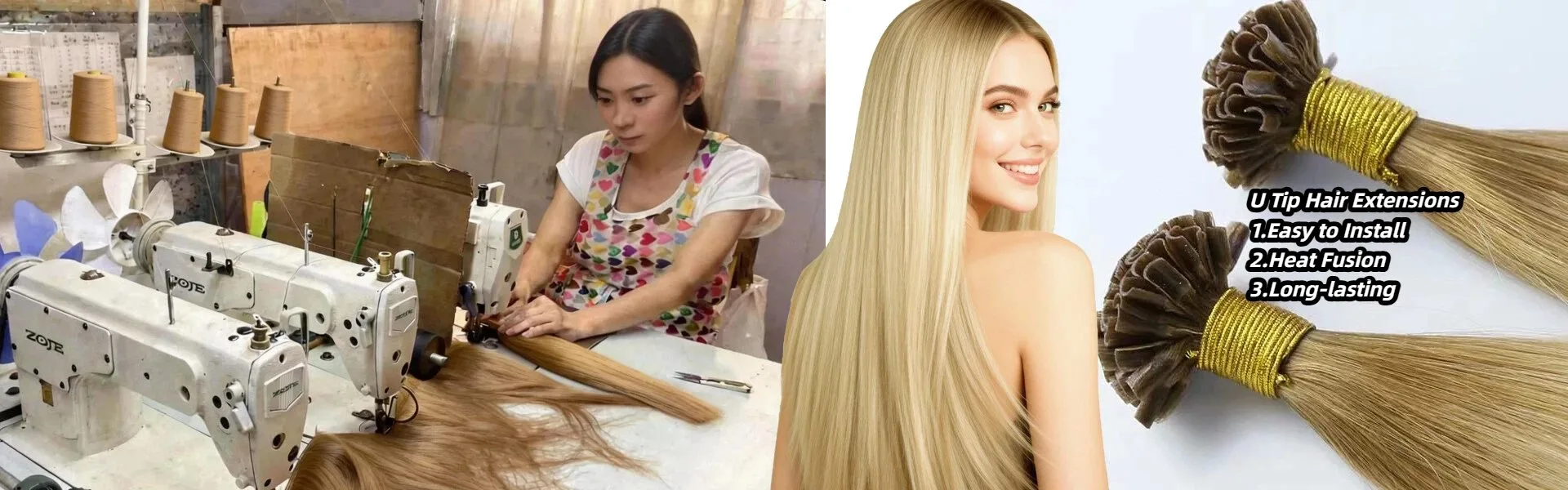 Extensões de cabelo com ponta em U