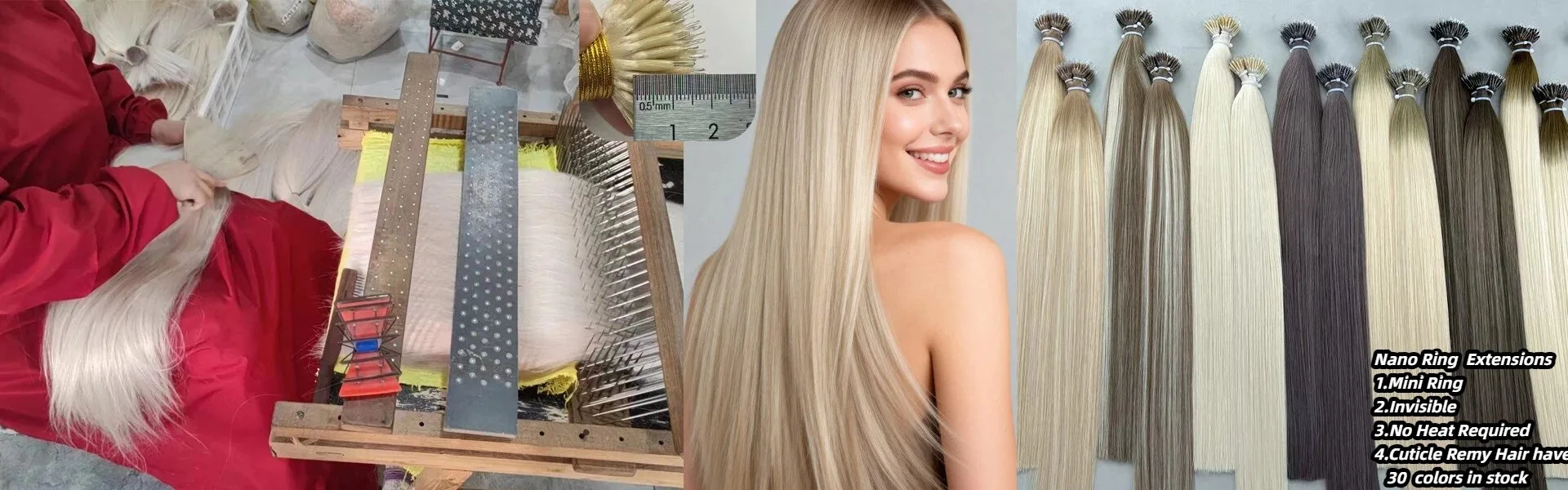 Extensões de cabelo com nano anel