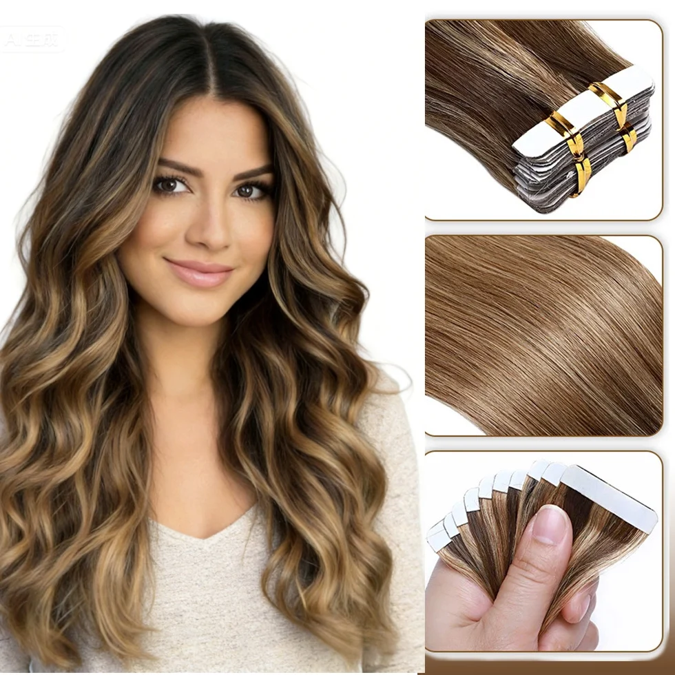 Extensões de cabelo com trama de fita